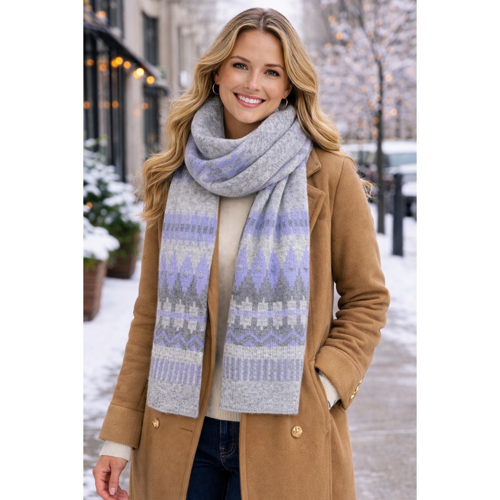 Banana Republic Fair Isle Scarf Grey Purple Alpaca Blend‎ One Size NWT